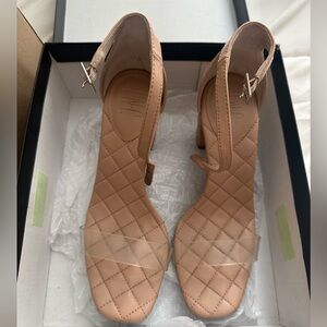 Women's Nude Quilted Ankle-Strap Heels